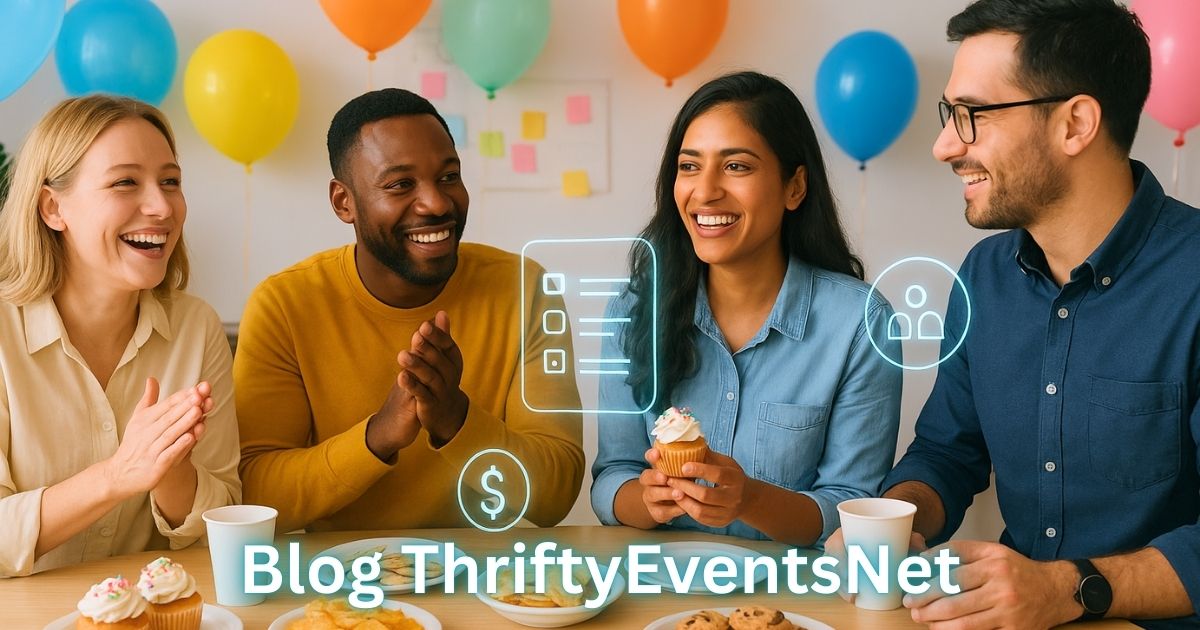 People celebrating event andthe heading is "Blog ThriftyEventsNet"