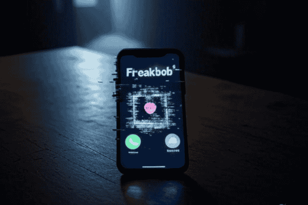Unknow freakbob calling on mobile at wooden table