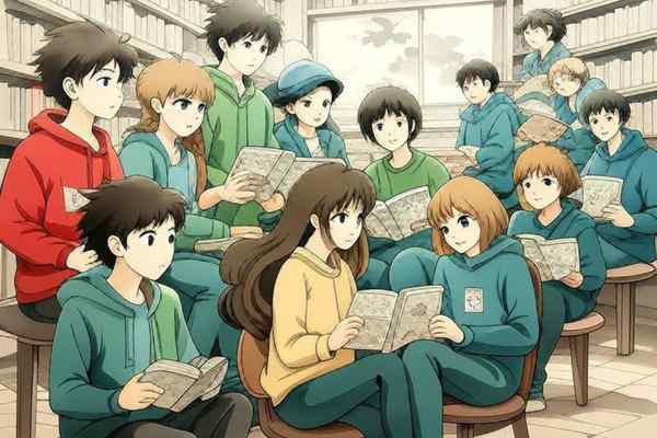 Manga Girl And Boys Reading Books