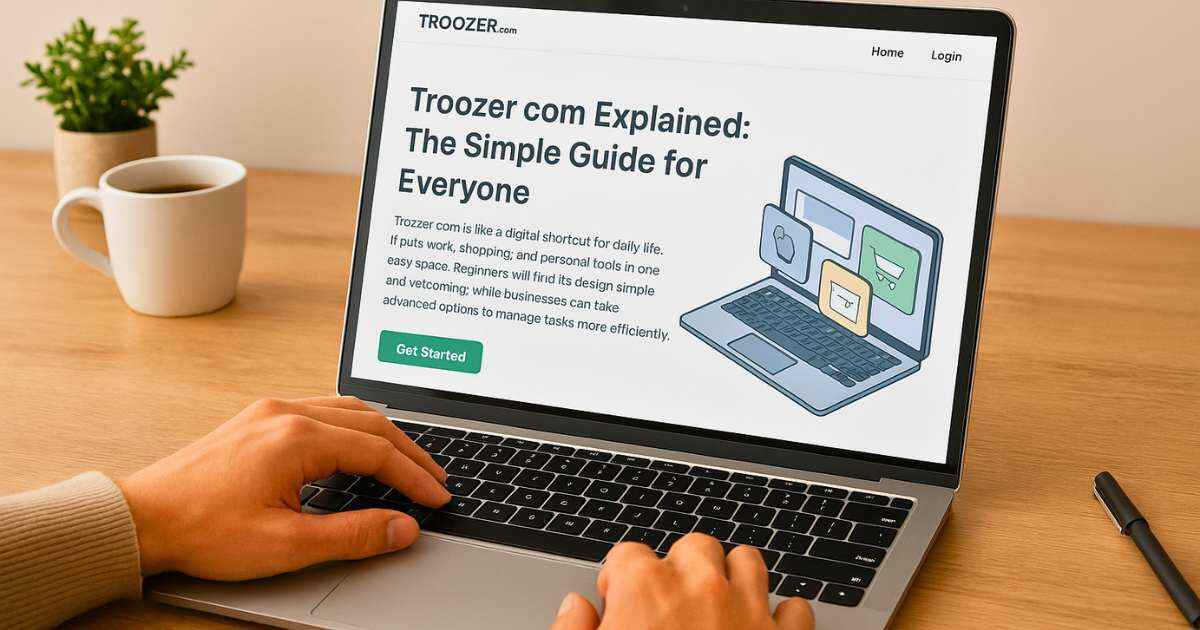 An hand using laptop, and in laptop screen briefly explain what is toozer com