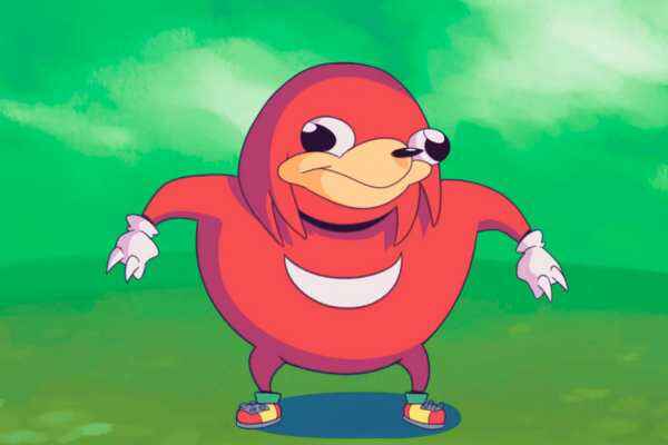 Ugandan Knuckles Cartoon Standing At Floor with Green Sky Background