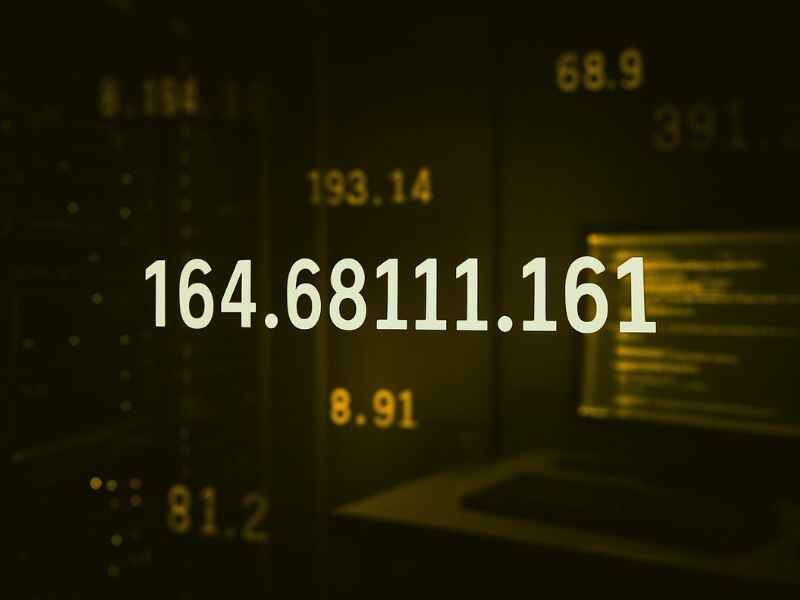 Computer screen with glitchy numbers and “164.68111.161” displayed.