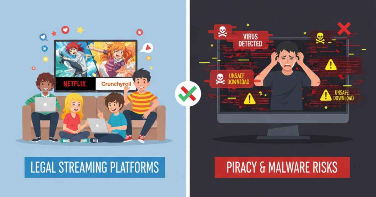 Illustrative image that explain AnimeFLV safe vs risky anime streaming comparison