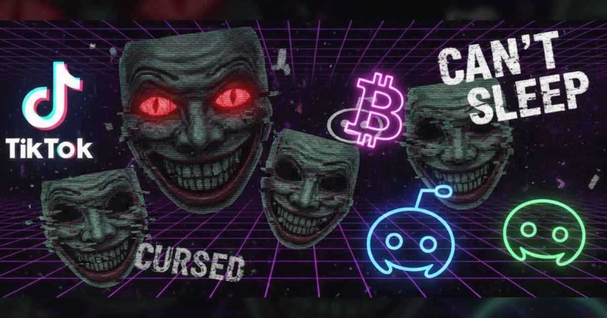 Collage of spooky meme icons across social platforms representing how horror memes shape digital culture.