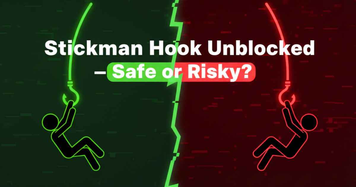 Stickman Hook Unblocked swinging stickman safe vs risky play illustrated.