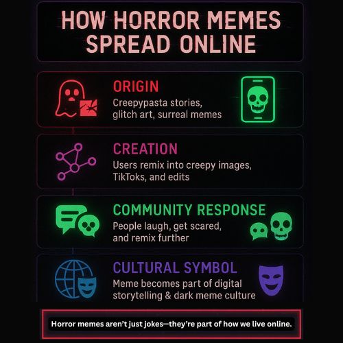 As the graphic shows, horror memes are more than quick laughs—they act as mirrors of internet culture, carrying both humor and hidden fears.