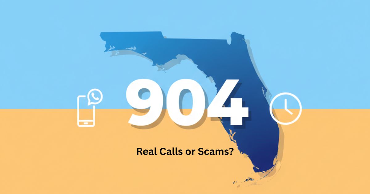 Illustration of Florida with 904 area code and time zone icons.