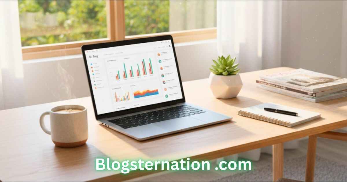 Clean workspace showing a modern blogger using Blogsternation .com