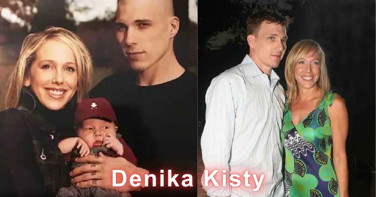 Split image showing Denika Kisty with his husband Jason Williams and baby in right side and she was standing and smiling with her hubsand in public event in left side