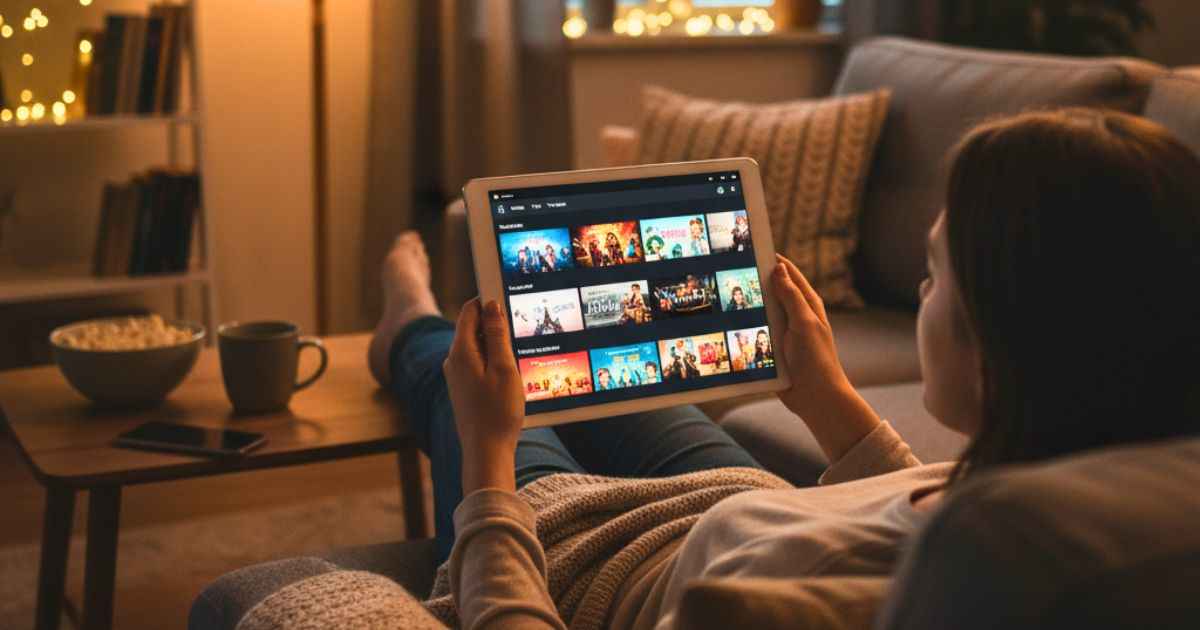 Person watching movies on a tablet using Hurawatch free streaming platform