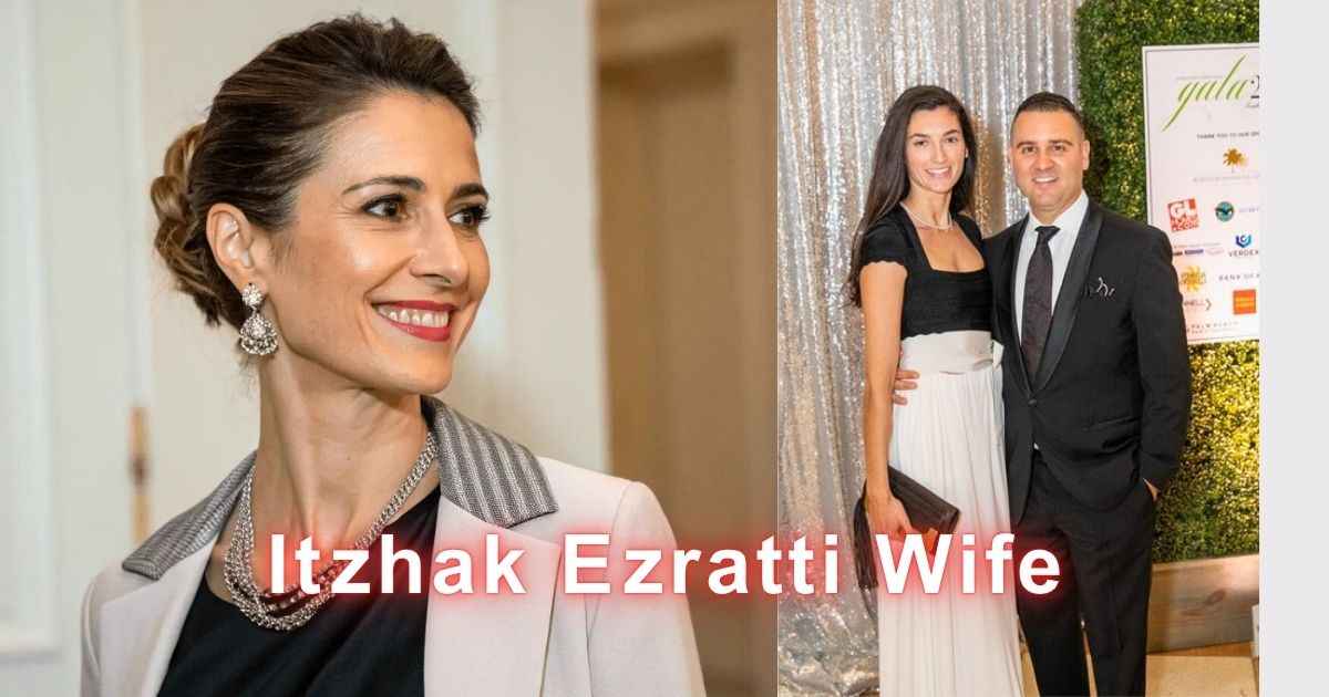 Split image showing Itzhak Ezratti wife Jessica Missha Ezzratti is smiling in right side and in left side Itzhak Ezratti is standing with his wife