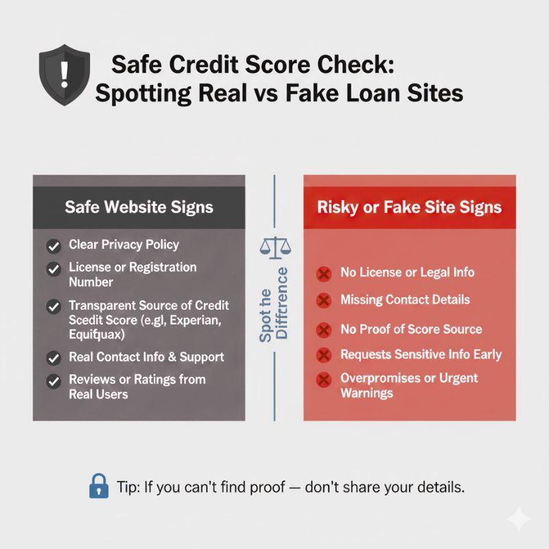 Infographic explaining how traceloans.com credit score may work, showing real vs fake signs, privacy risks, and safer credit check alternatives.